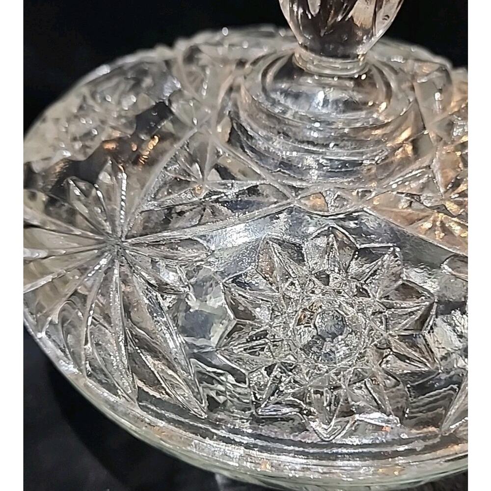 Vintage Anchor Hocking Star Of David Press Cut Glass Candy Dish w/ lid 7" Round - Picture 4 of 10